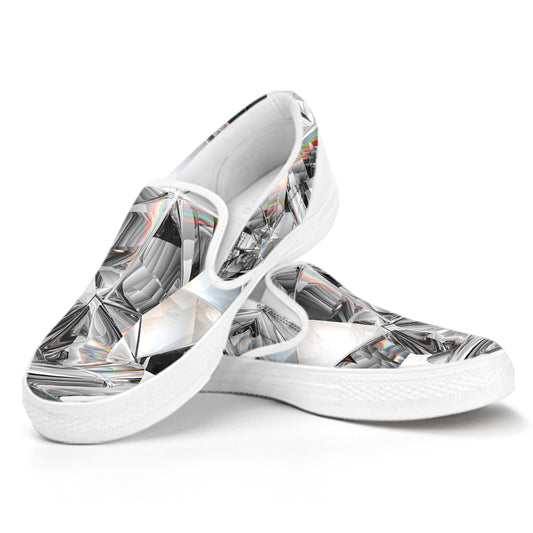 Diamond Texture Print White Slip On Shoes