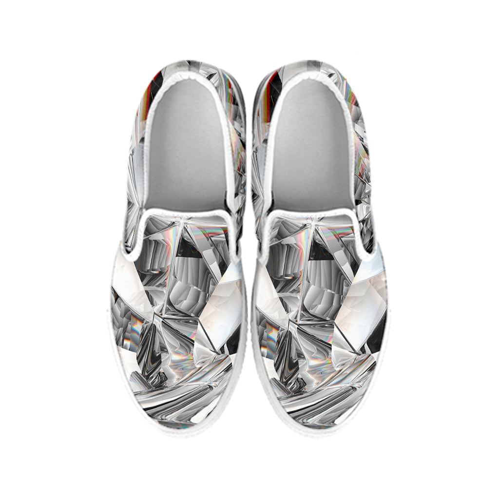 Diamond Texture Print White Slip On Shoes