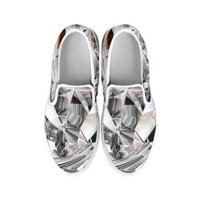 Diamond Texture Print White Slip On Shoes