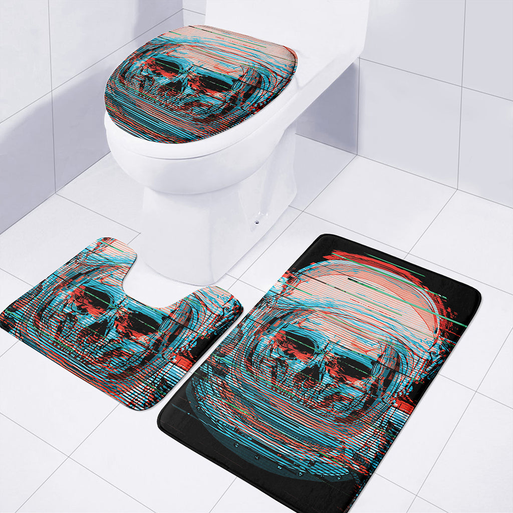 Digital Glitch Astronaut Skull Print 3 Piece Bath Mat Set