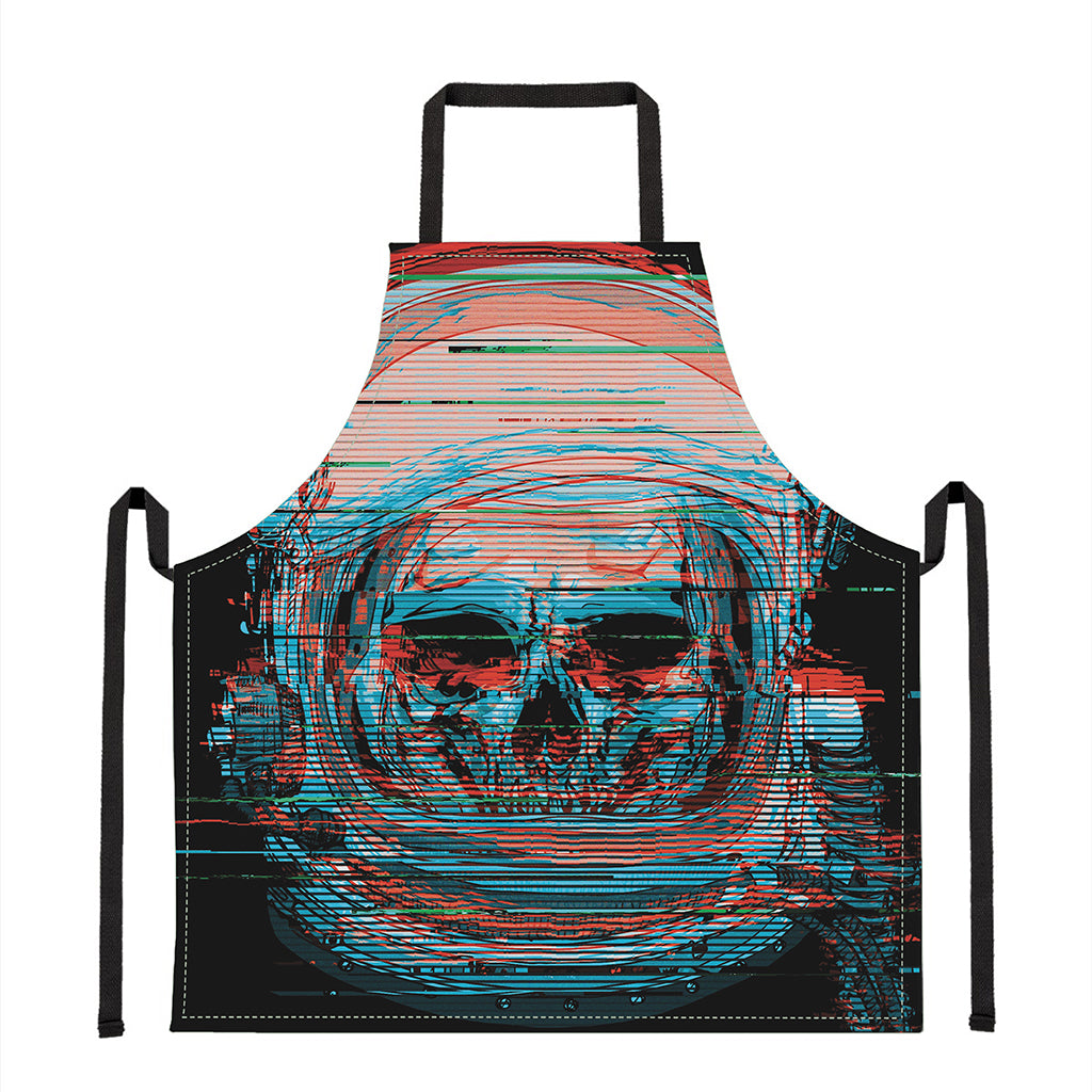 Digital Glitch Astronaut Skull Print Apron