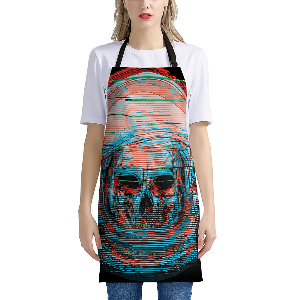 Digital Glitch Astronaut Skull Print Apron