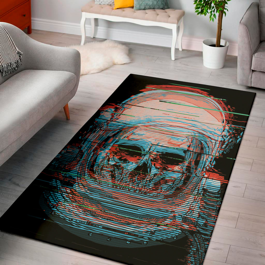 Digital Glitch Astronaut Skull Print Area Rug