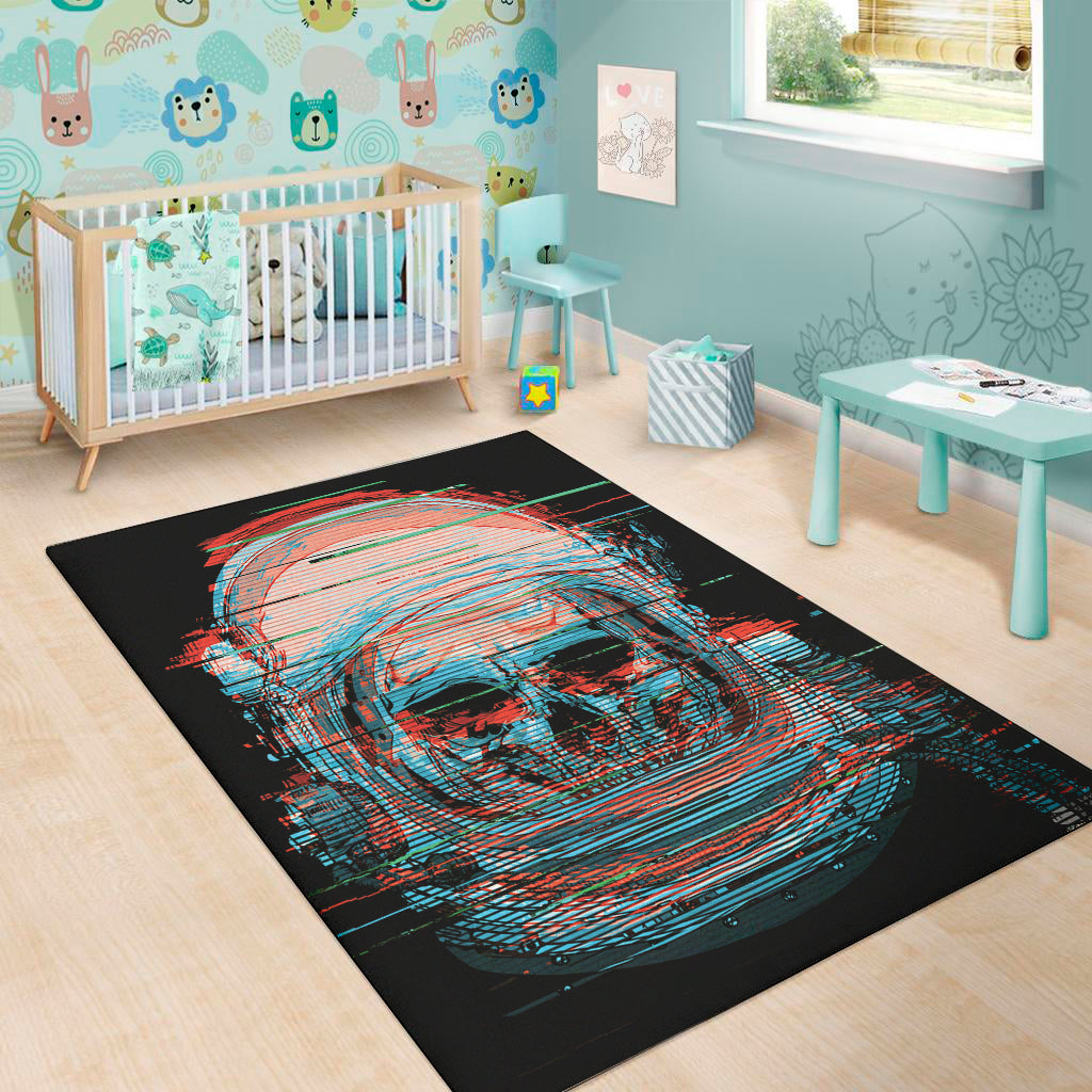 Digital Glitch Astronaut Skull Print Area Rug