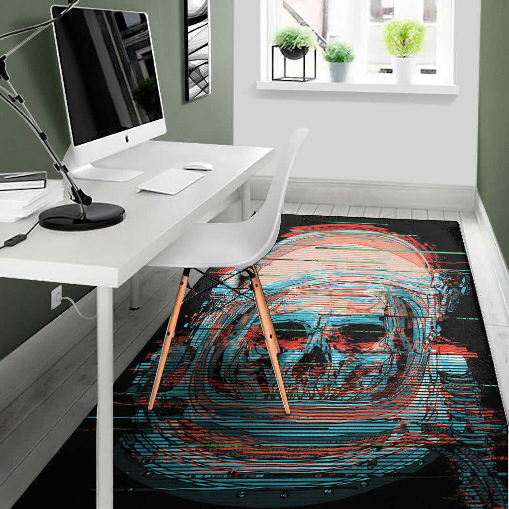 Digital Glitch Astronaut Skull Print Area Rug