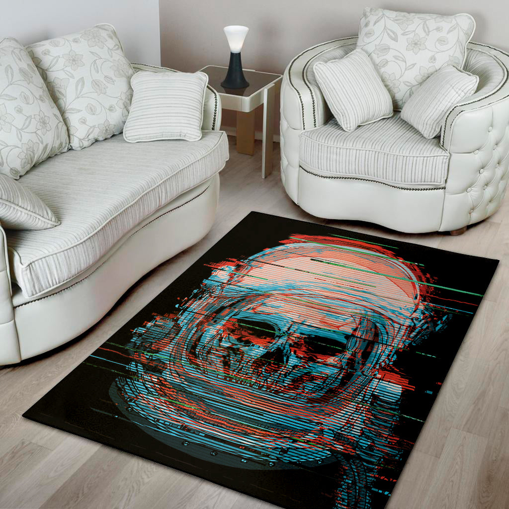 Digital Glitch Astronaut Skull Print Area Rug