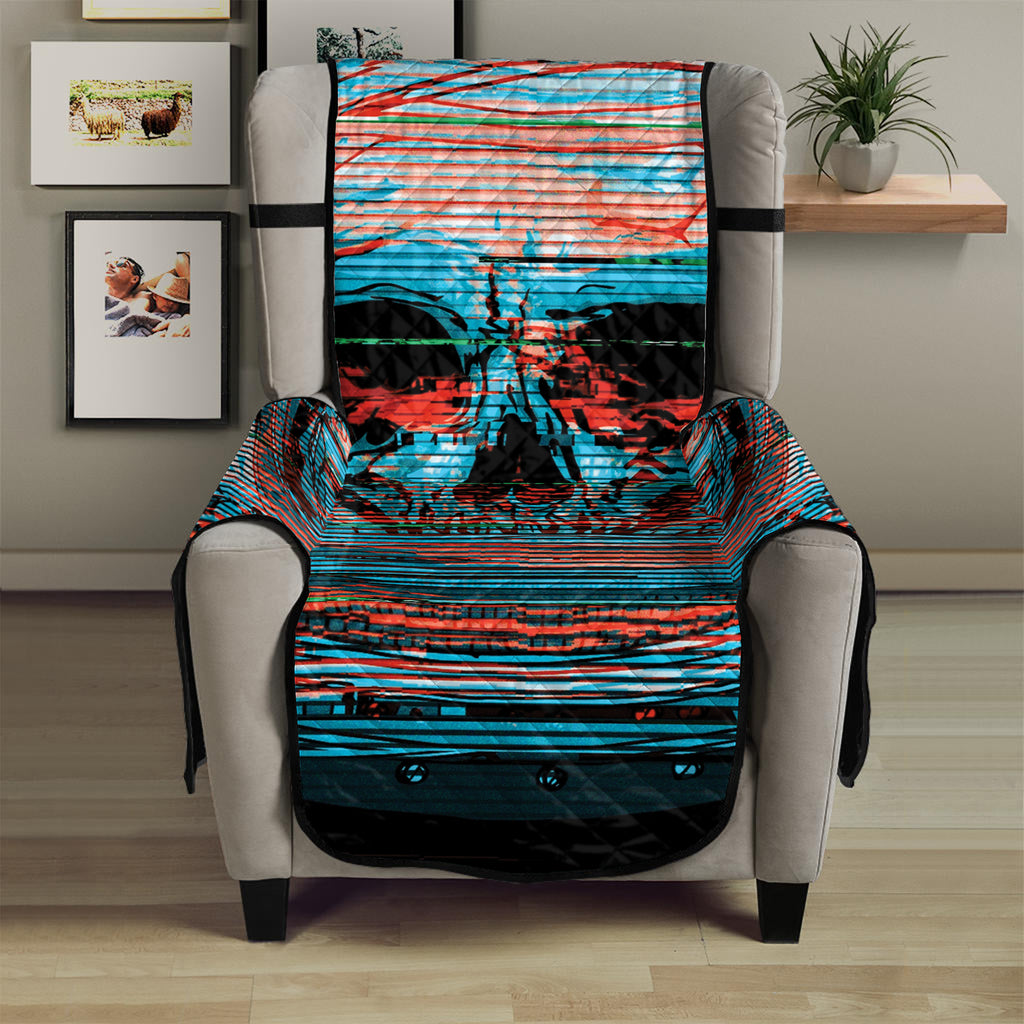 Digital Glitch Astronaut Skull Print Armchair Protector