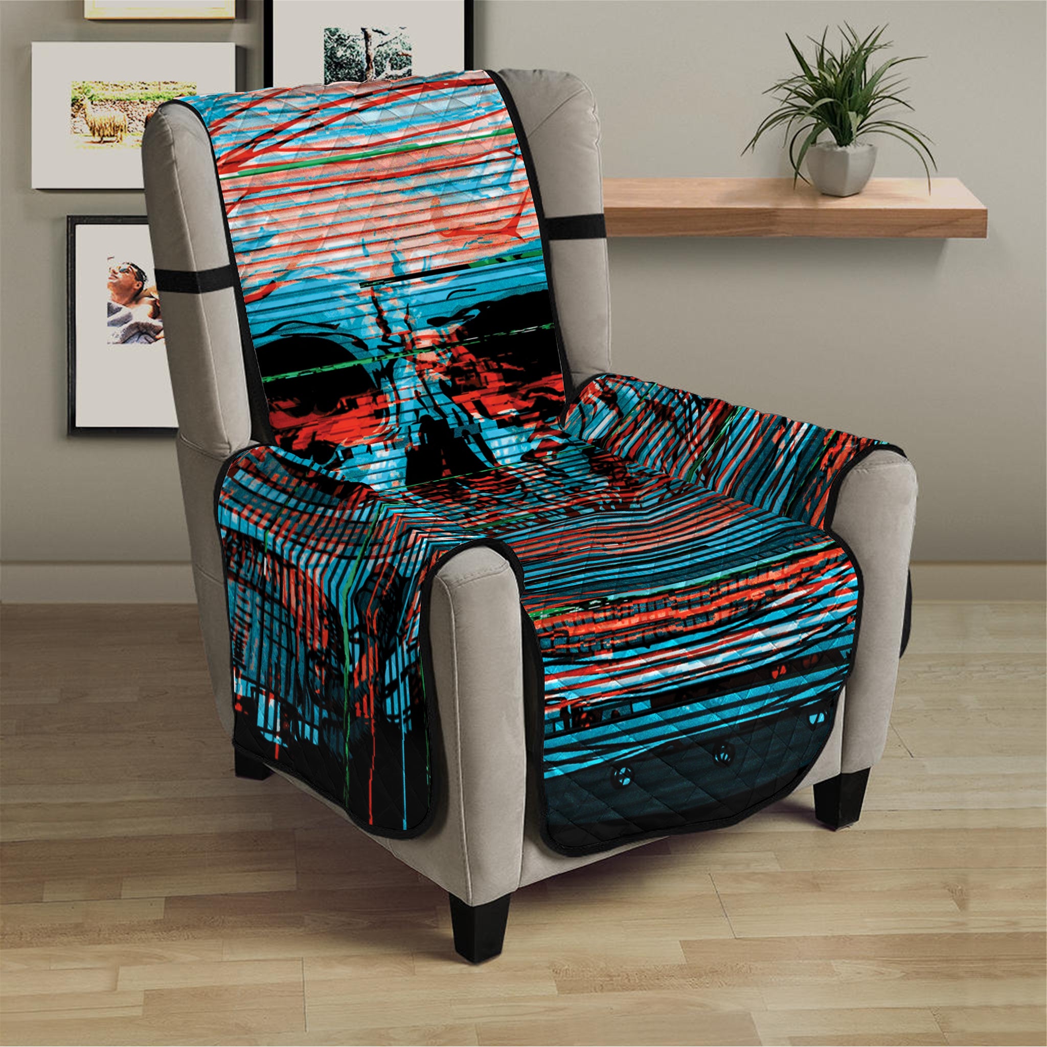 Digital Glitch Astronaut Skull Print Armchair Protector