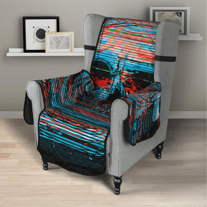 Digital Glitch Astronaut Skull Print Armchair Protector