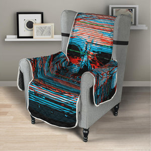 Digital Glitch Astronaut Skull Print Armchair Protector