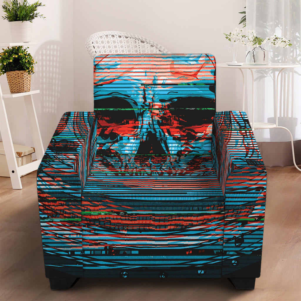 Digital Glitch Astronaut Skull Print Armchair Slipcover