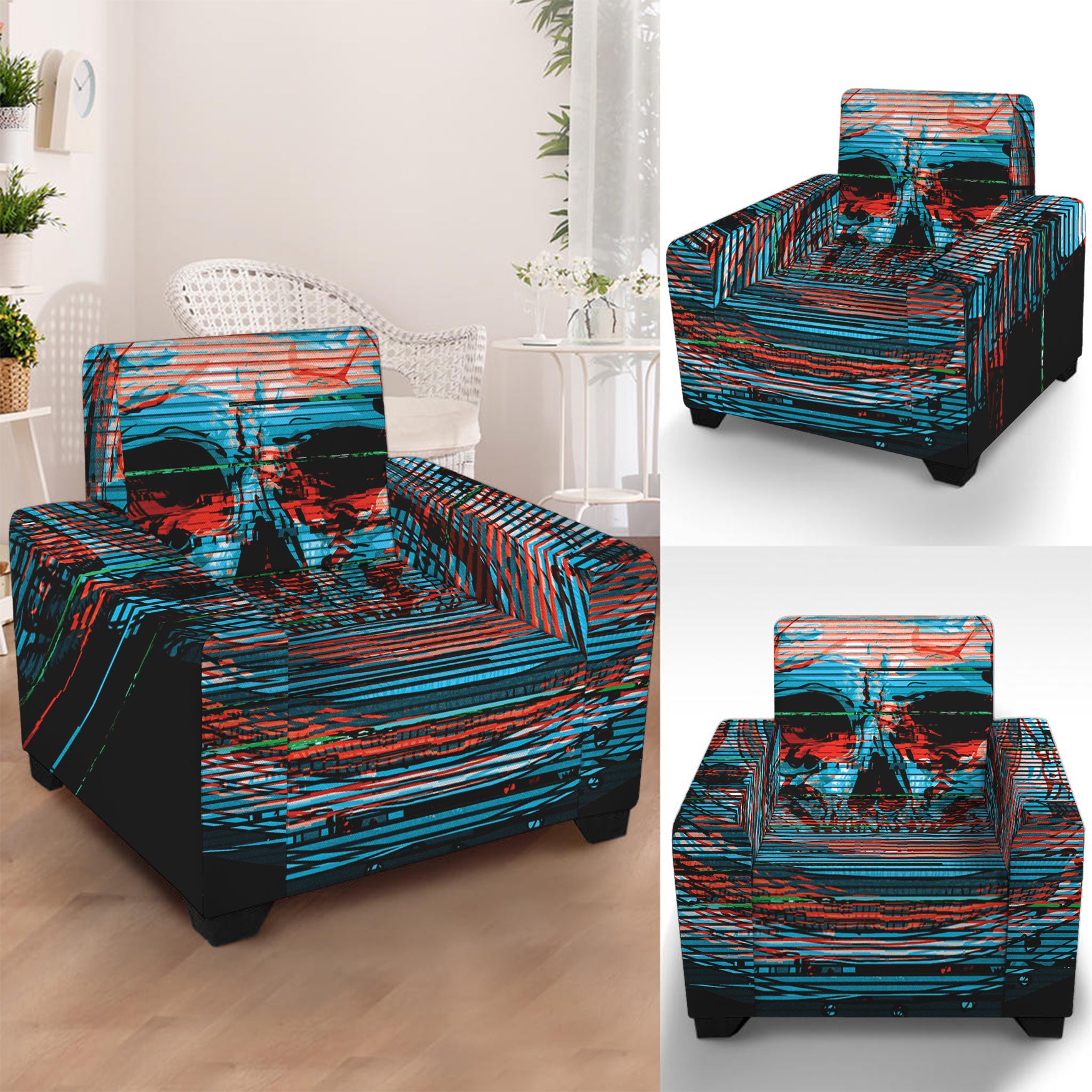 Digital Glitch Astronaut Skull Print Armchair Slipcover