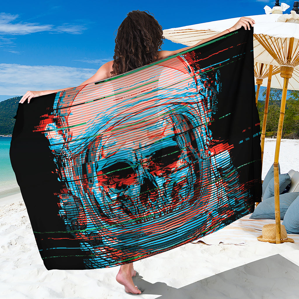 Digital Glitch Astronaut Skull Print Beach Sarong Wrap