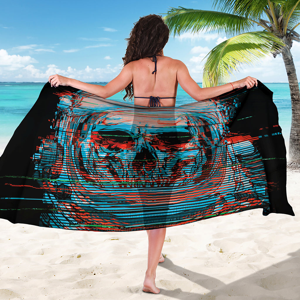 Digital Glitch Astronaut Skull Print Beach Sarong Wrap