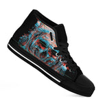 Digital Glitch Astronaut Skull Print Black High Top Shoes