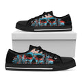 Digital Glitch Astronaut Skull Print Black Low Top Sneakers
