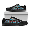 Digital Glitch Astronaut Skull Print Black Low Top Shoes 