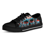 Digital Glitch Astronaut Skull Print Black Low Top Shoes 