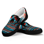 Digital Glitch Astronaut Skull Print Black Slip On Shoes