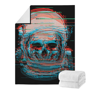 Digital Glitch Astronaut Skull Print Blanket