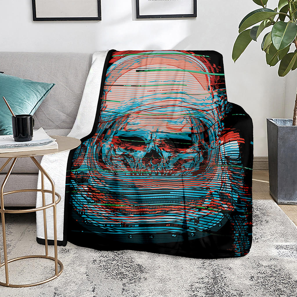 Digital Glitch Astronaut Skull Print Blanket