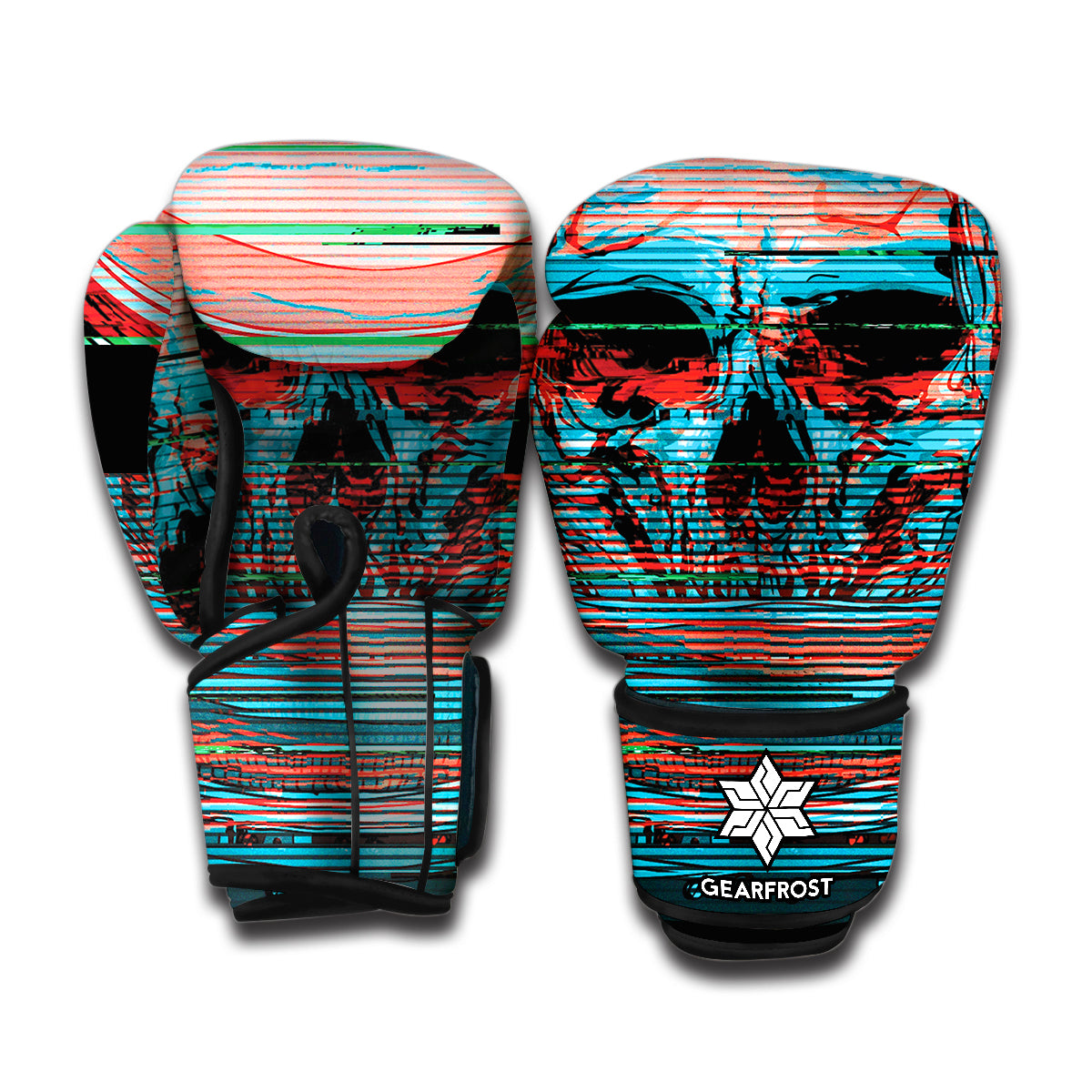 Digital Glitch Astronaut Skull Print Boxing Gloves