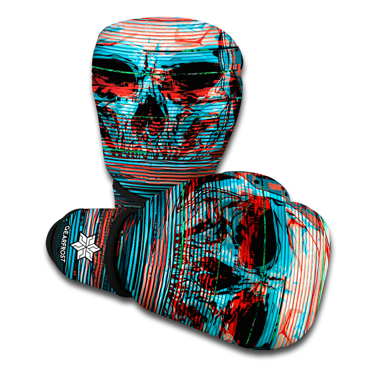 Digital Glitch Astronaut Skull Print Boxing Gloves
