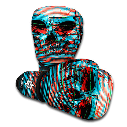 Digital Glitch Astronaut Skull Print Boxing Gloves