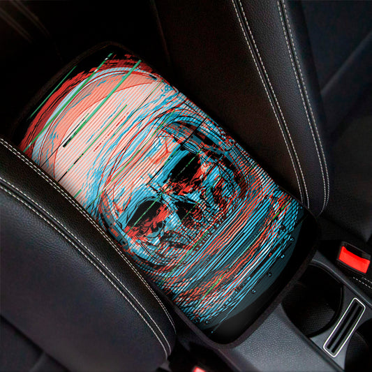 Digital Glitch Astronaut Skull Print Car Center Console Cover