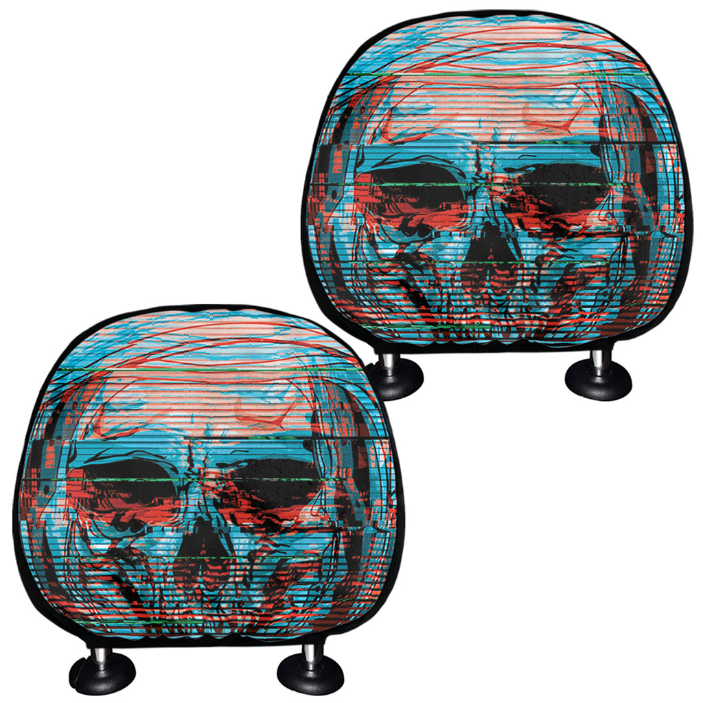 Digital Glitch Astronaut Skull Print Car Headrest Covers