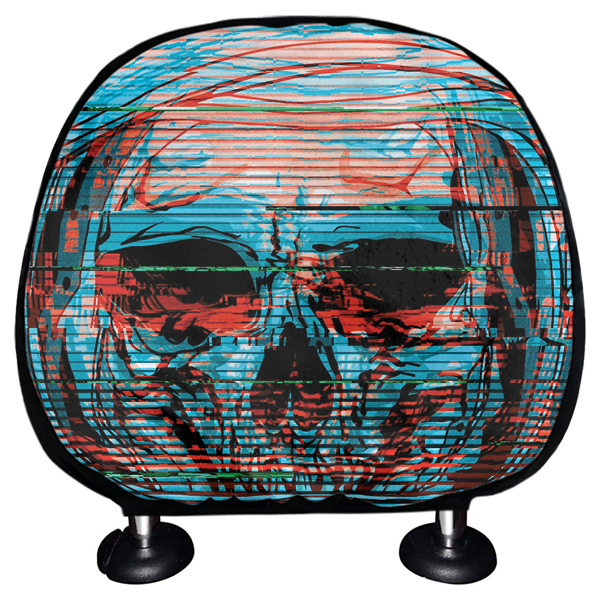 Digital Glitch Astronaut Skull Print Car Headrest Covers