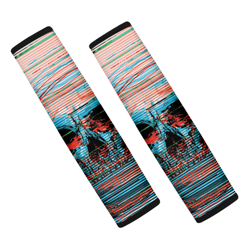Digital Glitch Astronaut Skull Print Car Seat Belt Covers