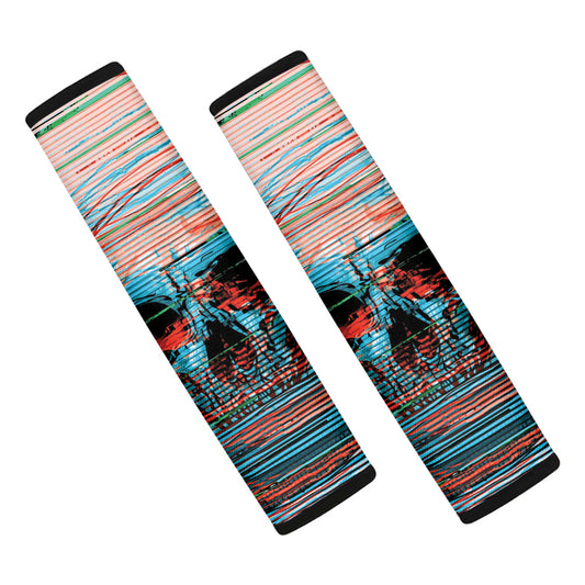 Digital Glitch Astronaut Skull Print Car Seat Belt Covers