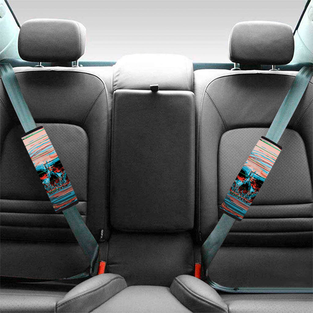 Digital Glitch Astronaut Skull Print Car Seat Belt Covers