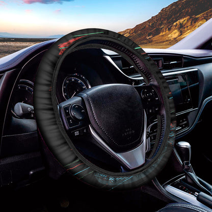 Digital Glitch Astronaut Skull Print Car Steering Wheel Cover