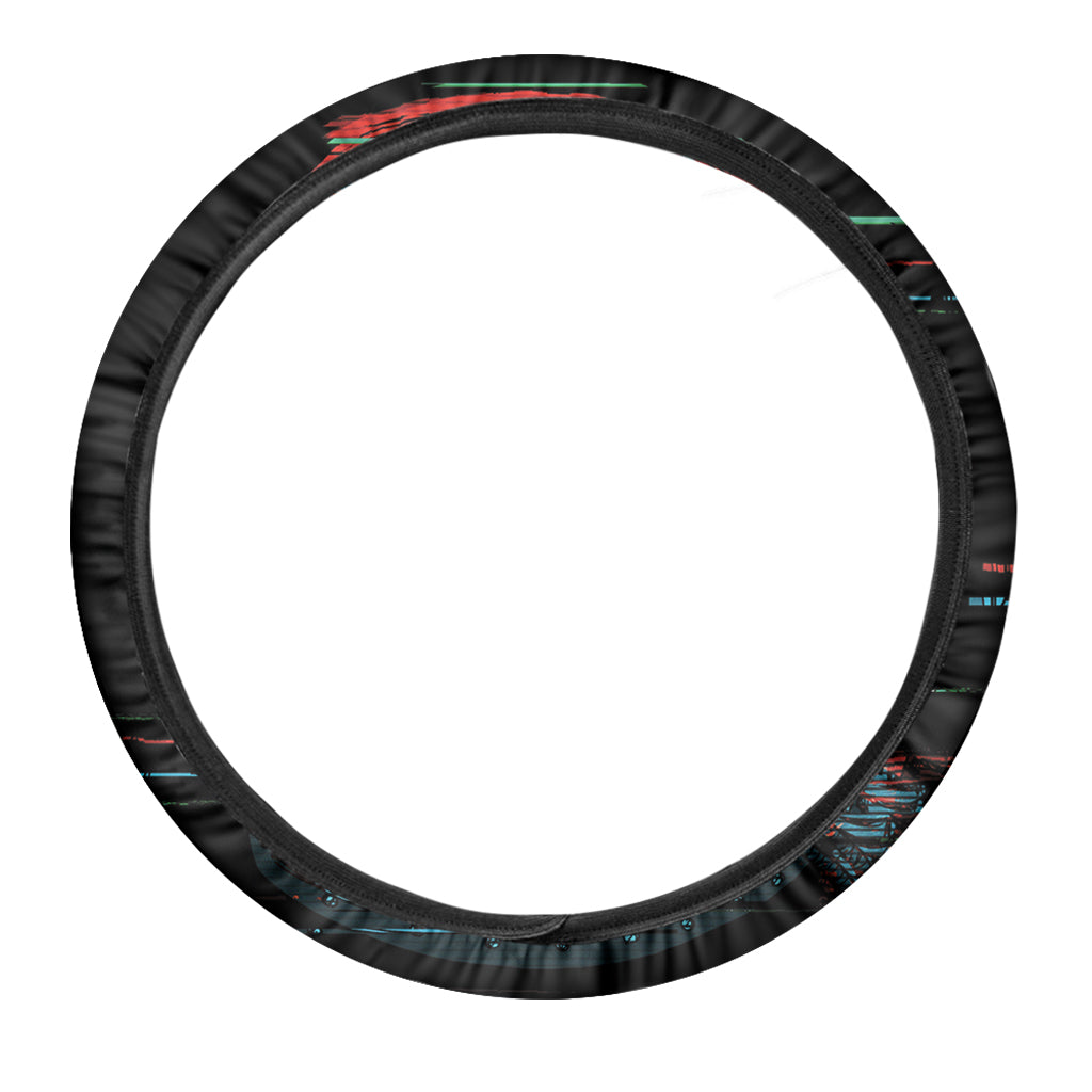 Digital Glitch Astronaut Skull Print Car Steering Wheel Cover