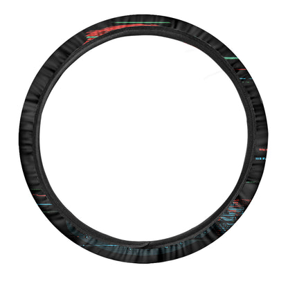Digital Glitch Astronaut Skull Print Car Steering Wheel Cover