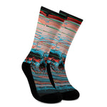 Digital Glitch Astronaut Skull Print Crew Socks