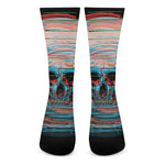 Digital Glitch Astronaut Skull Print Crew Socks