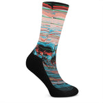 Digital Glitch Astronaut Skull Print Crew Socks