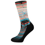 Digital Glitch Astronaut Skull Print Crew Socks