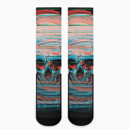 Digital Glitch Astronaut Skull Print Crew Socks