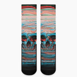 Digital Glitch Astronaut Skull Print Crew Socks