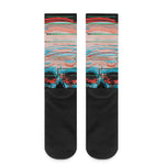 Digital Glitch Astronaut Skull Print Crew Socks