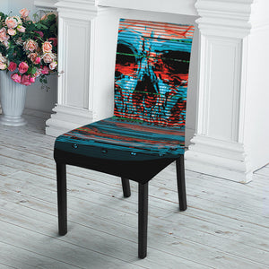 Digital Glitch Astronaut Skull Print Dining Chair Slipcover