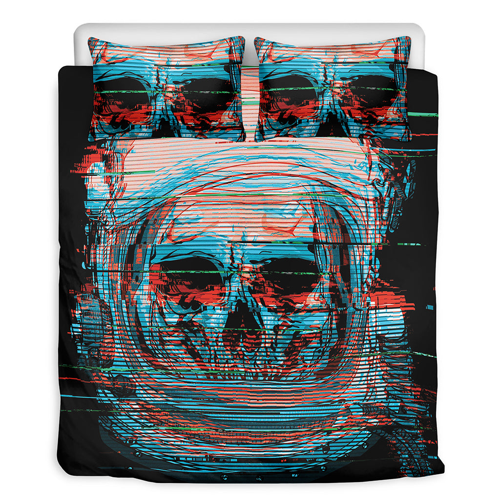 Digital Glitch Astronaut Skull Print Duvet Cover Bedding Set