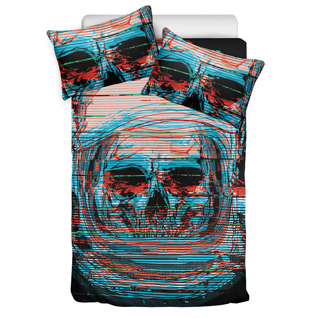 Digital Glitch Astronaut Skull Print Duvet Cover Bedding Set