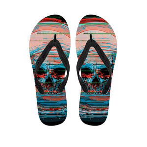 Digital Glitch Astronaut Skull Print Flip Flops