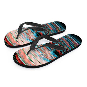 Digital Glitch Astronaut Skull Print Flip Flops