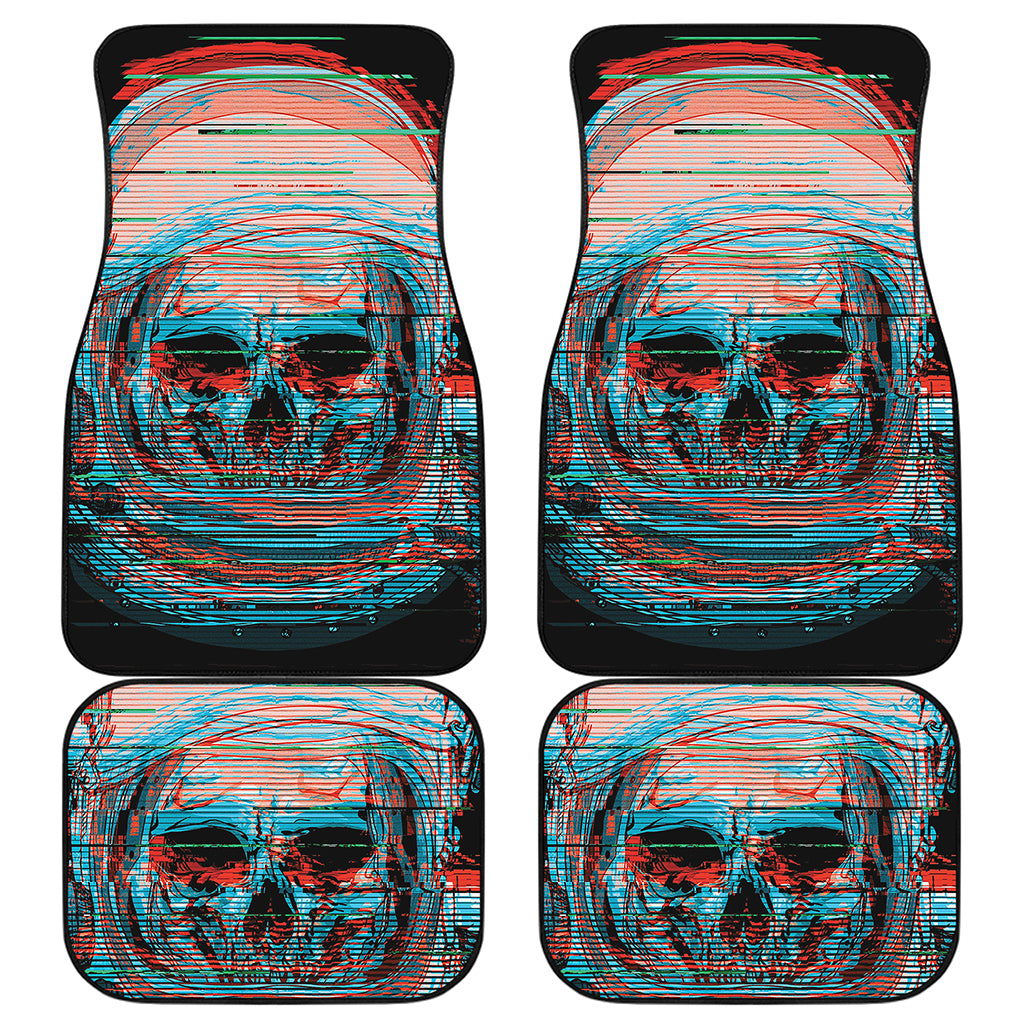 Digital Glitch Astronaut Skull Print Front and Back Car Floor Mats